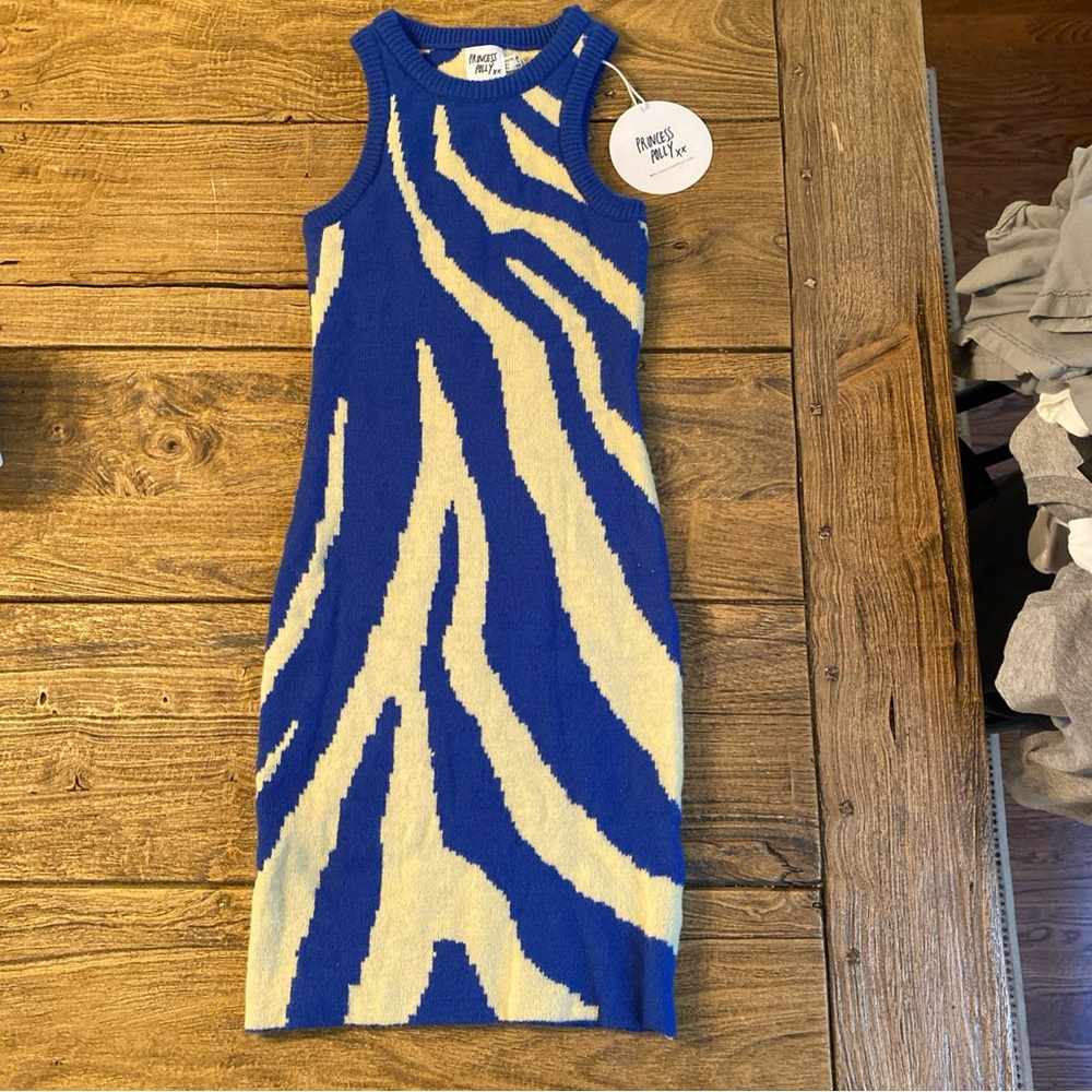 Princess Polly Blue and Cream Knit Mini Dress